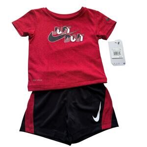 New Nike Baby Boys Just Do It 2-Piece T-Shirt Short Set Size 12M Toddler NWT Red